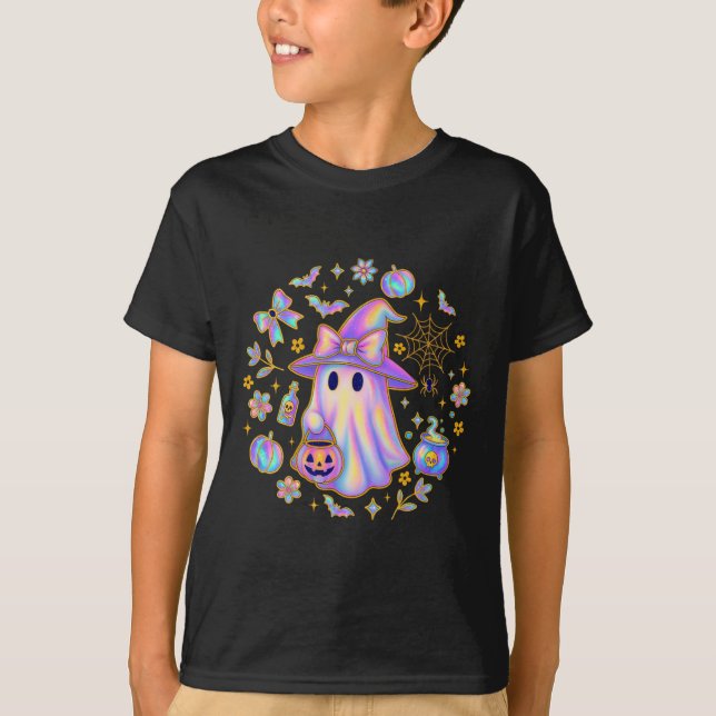 Camiseta Rainbow Ghost Witirt Cute Pumpkin Cauldron Sp (Frente)