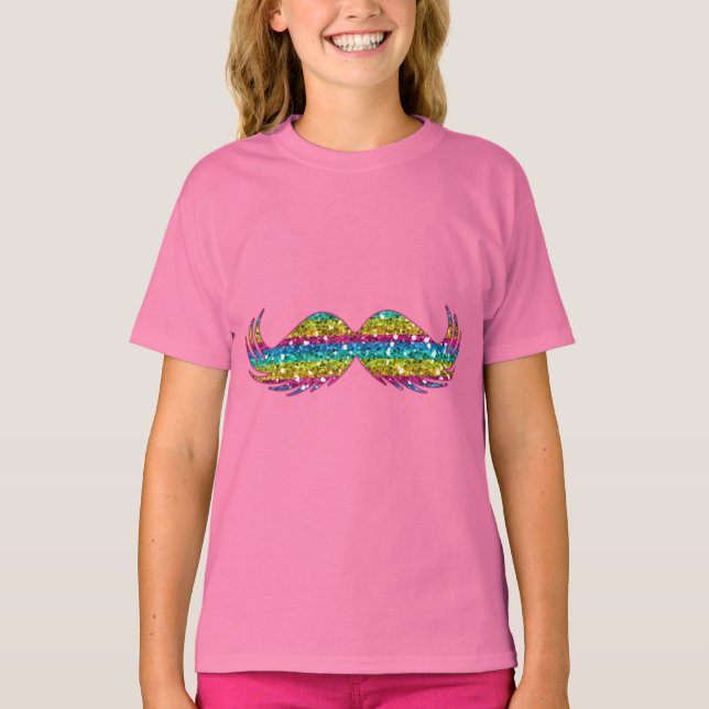 Camiseta Rainbow Glitter Mustache (Frente)