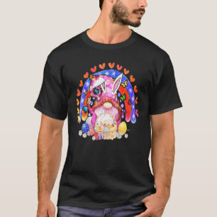Camiseta Rainbow Gnome Easter Bunny Ears Ovos Caçando Feliz