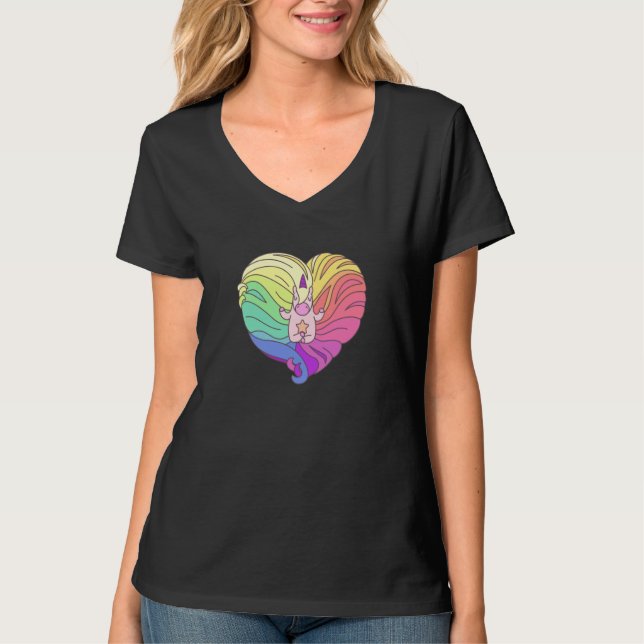 Camiseta Rainbow Hair Heart Yoga Unicorn (Frente)