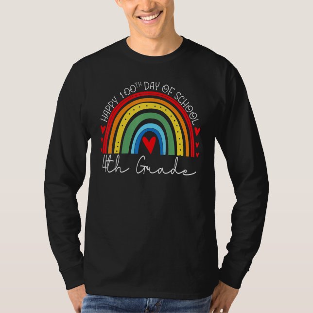 Camiseta Rainbow Happy 100th Day Of School 4th Fourth Grade (Frente)