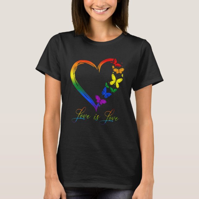 Camiseta Rainbow Heart Butterfly Love is Love LGBT Gay Lesb (Frente)