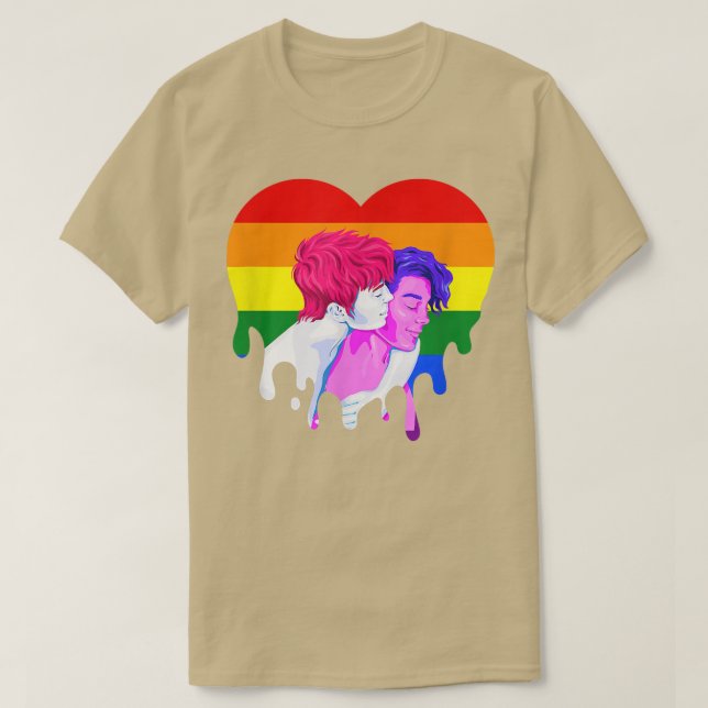 Camiseta Rainbow Heart Lésbica Orgulho gay Mês Transgender  (Frente do Design)