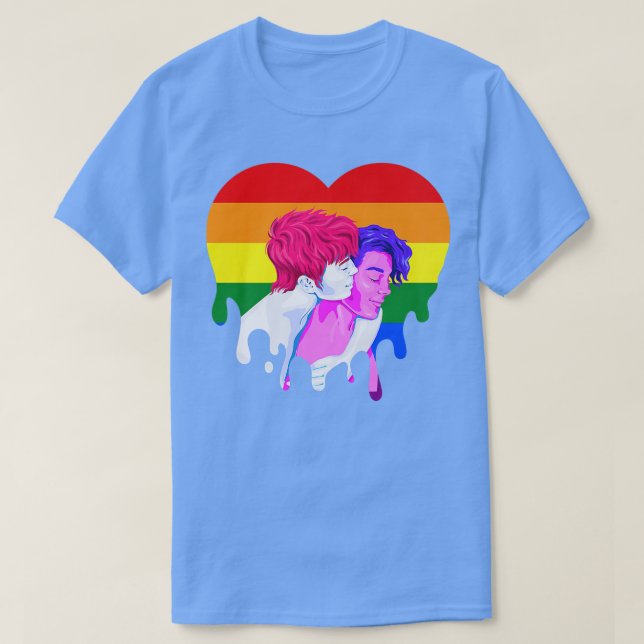 Camiseta Rainbow Heart Lésbica Orgulho gay Mês Transgender  (Frente do Design)