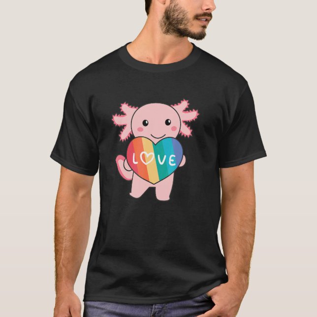Camiseta Rainbow Hearts Pride Lgbtq Cute Animals Axolotl (Frente)