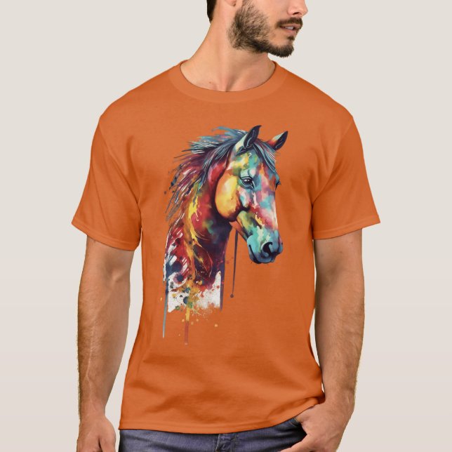 Camiseta Rainbow Horse Head Watercolor (Frente)