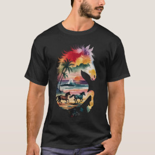 Camiseta Rainbow Horse Silhoule Tropical Sunset Beach