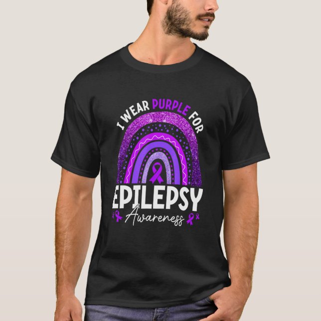 Camiseta Rainbow I Wear Purple Ribbon For Epilepsy Awarenes (Frente)