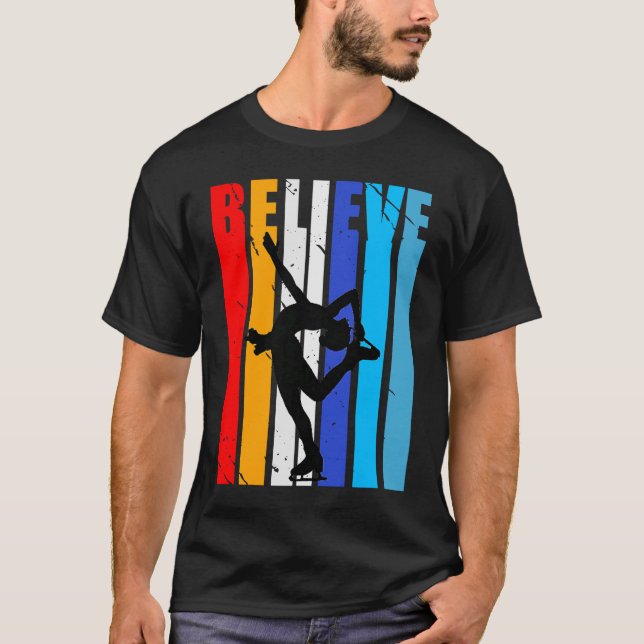 Camiseta Rainbow Ice Skating Birthday Acredita Crianças Col (Frente)