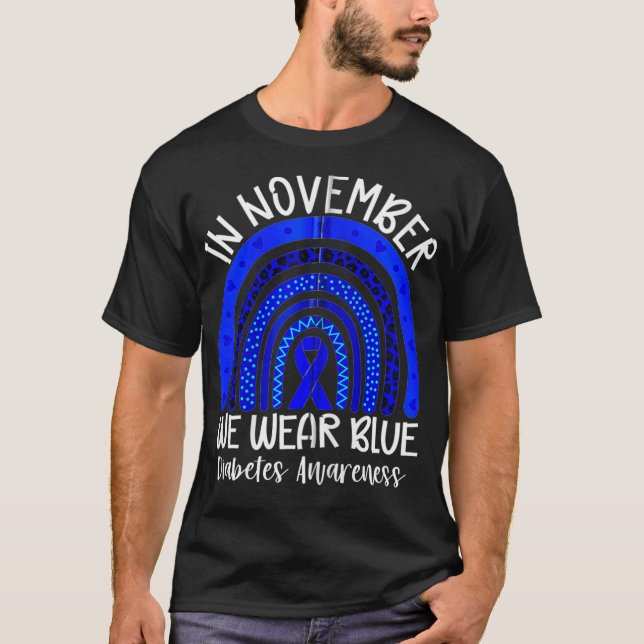 Camiseta Rainbow In November We Wear Blue Ribbon Diabetes A (Frente)