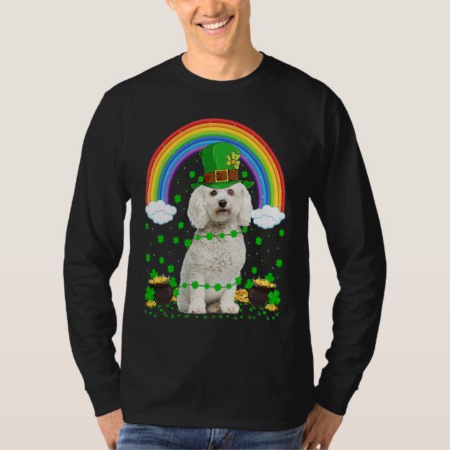 Camiseta Rainbow Irish Shamrock Bichon Frise Dog St Patrick (Frente)