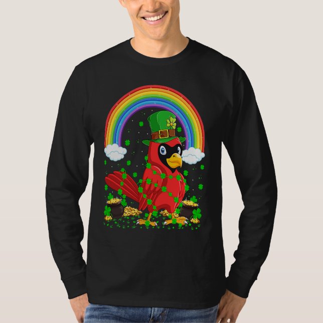 Camiseta Rainbow Irish Shamrock Cardinal Bird St Patrick's  (Frente)