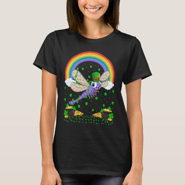 Camiseta Rainbow Irish Shamrock Dragonfly St Patrick's Day (Frente)