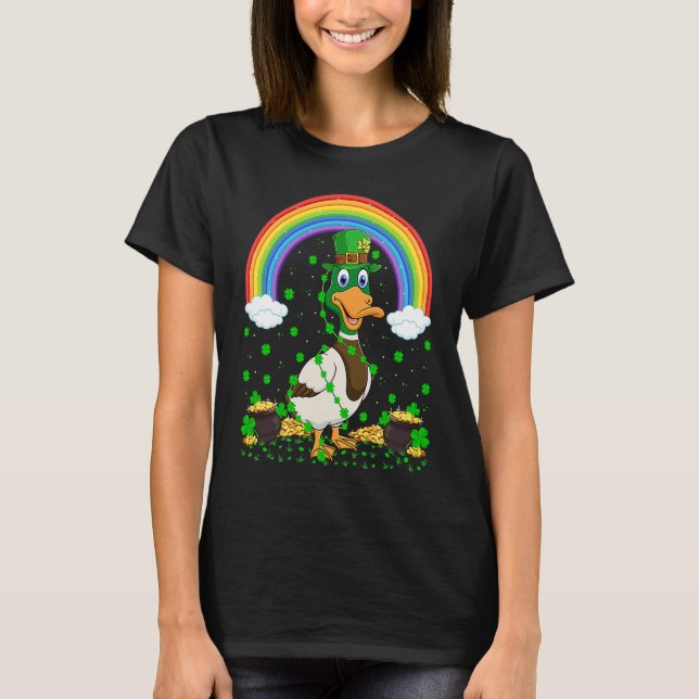 Camiseta Rainbow Irish Shamrock Duck Bird St Patrick's Day (Frente)