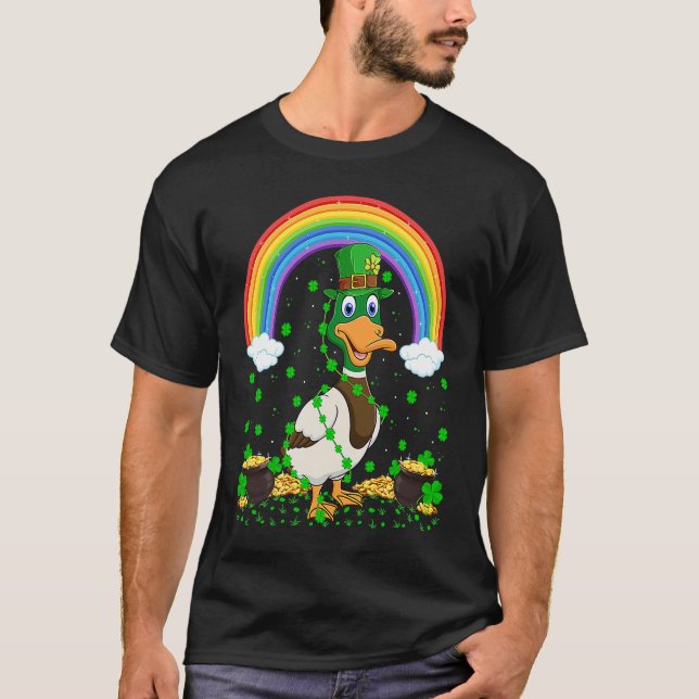 Camiseta Rainbow Irish Shamrock Duck Bird St Patrick's Day (Frente)