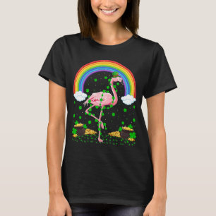 Camiseta Rainbow Irish Shamrock Flamingo Bird Rua de Patric