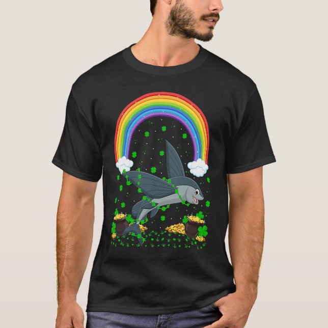 Camiseta Rainbow Irish Shamrock Flying Fish St Patrick's Da (Frente)