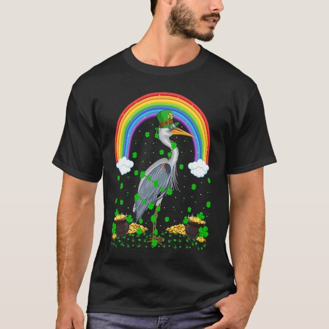 Camiseta Rainbow Irish Shamrock Heron Bird St Patrick's Day (Frente)
