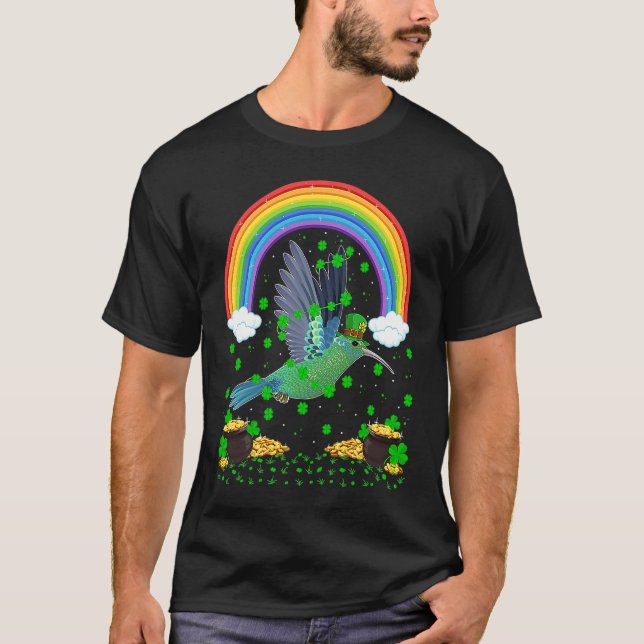 Camiseta Rainbow Irish Shamrock Hummingbird St Patrick's Da (Frente)