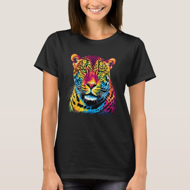 Camiseta Rainbow Jaguar Big Cat Lover Print Graphic Abstrac (Frente)