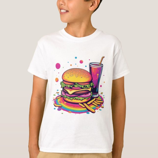 Camiseta Rainbow Junk Food Hamburguer and Fries (Frente)