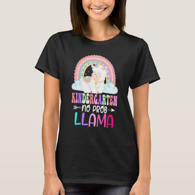 Camiseta Rainbow Kindergarten No Prob Llama 100th Day of Sc (Frente)