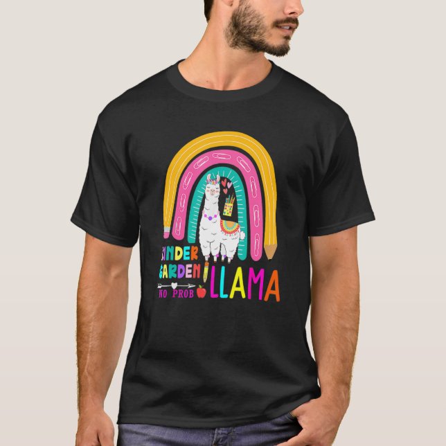 Camiseta Rainbow Kindergarten No Prob Llama 100th Day of Sc (Frente)