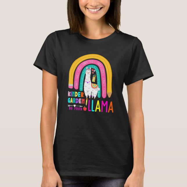 Camiseta Rainbow Kindergarten No Prob Llama 100th Day of Sc (Frente)