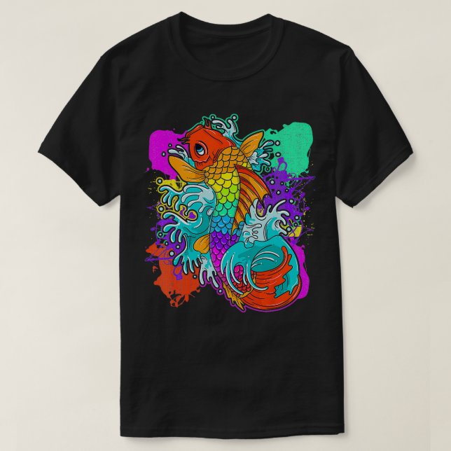 Camiseta Rainbow Koi Fish Legal Japonês Tattoo Jinli Japão (Frente do Design)