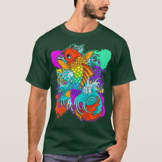 Camiseta Rainbow Koi Fish Painting Colorida Japonês