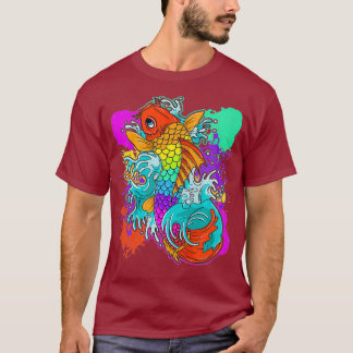 Camiseta Rainbow Koi Fish Painting Colorida Japonês