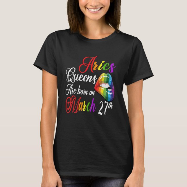 Camiseta Rainbow Lábios Queens são Nasceres no dia 27 de ma (Frente)