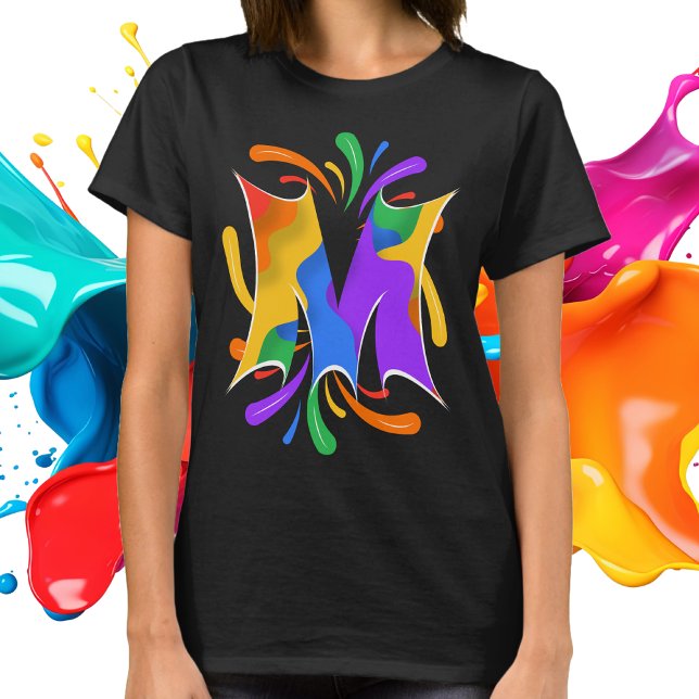 Camiseta Rainbow Letter M Monogram Abstract (Rainbow Letter M Monogram Abstract T-Shirt)