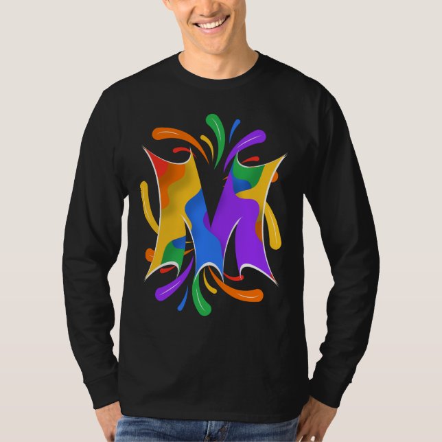 Camiseta Rainbow Letter M Monogram Abstract (Frente)