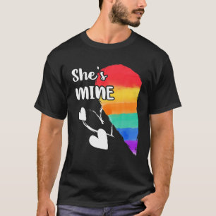Camiseta Rainbow LGBT Heart Ela é minha para casal Gay Lesb