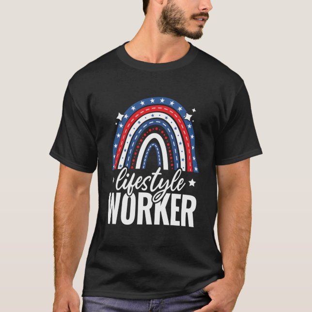 Camiseta Rainbow Lifestyle Worker 4Th Of July Usa America P (Frente)
