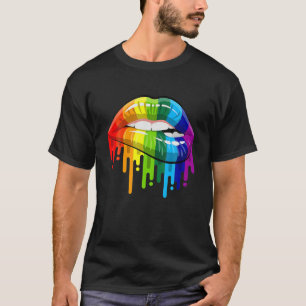 Camiseta Rainbow Lip Bite LGBT Pride Mês Gay Bi Trans