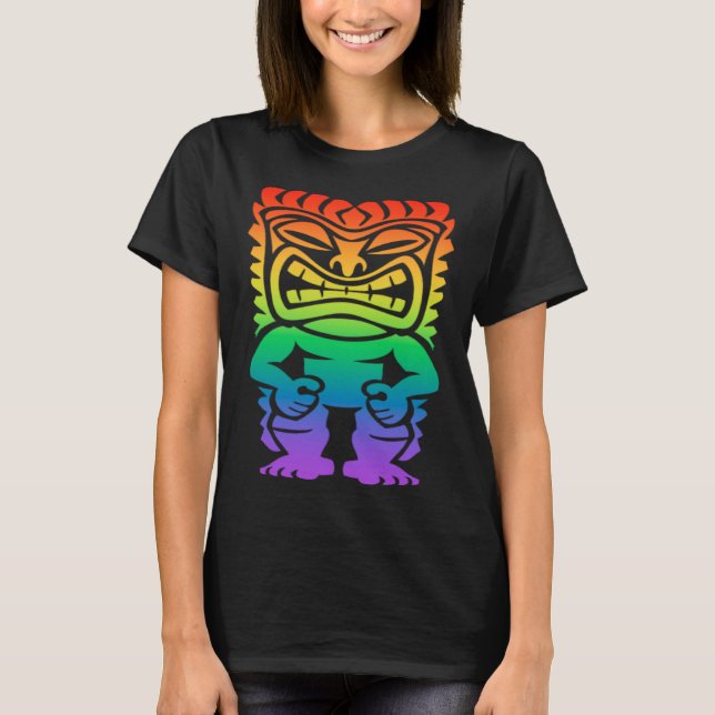 Camiseta Rainbow Lono Havaí Tiki Deus Polinésia Tribal H (Frente)