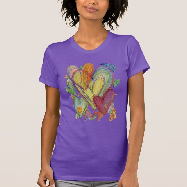 Camiseta Rainbow Loving Hearts Art Custom Shirts (Frente)