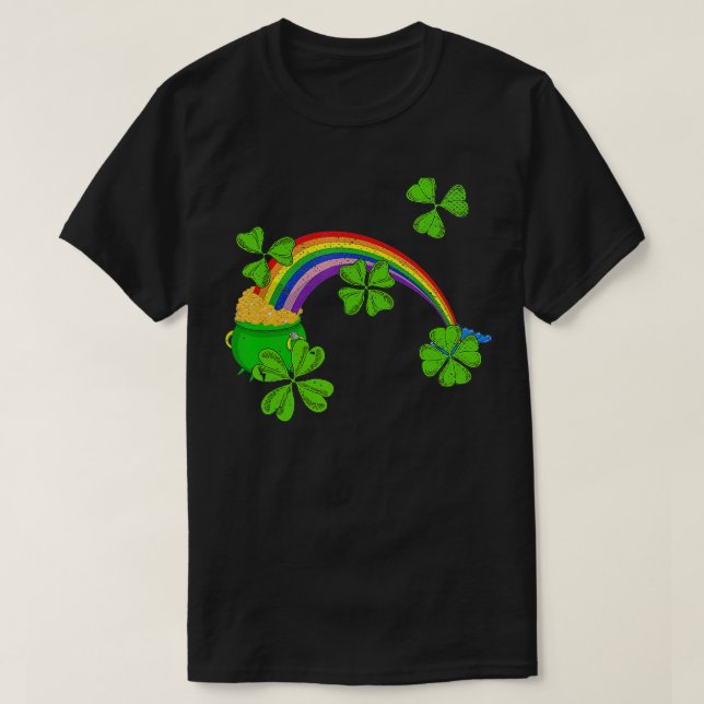 Camiseta Rainbow Lucky Four Leaf Irish Shamrock St Patricks (Frente do Design)