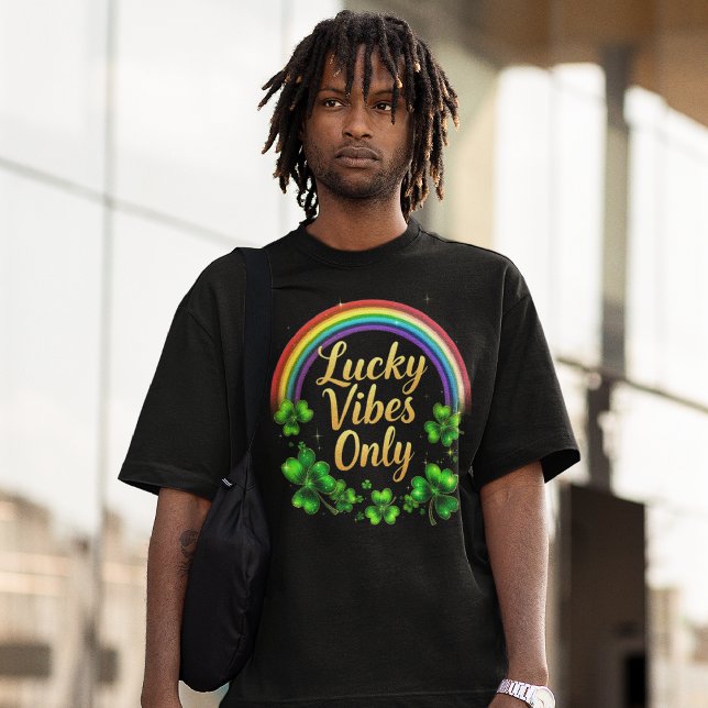 Camiseta Rainbow Lucky Vibes só xamrock irish a preto (Criador carregado)