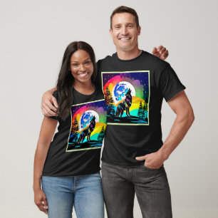 Camiseta Rainbow Lunar Wolf Howl Art