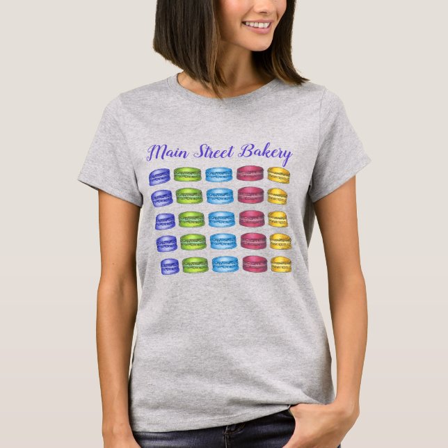 Camiseta Rainbow Macaron Cookies Pataria Francesa Comida (Frente)