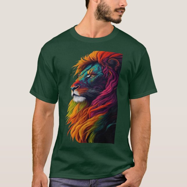 Camiseta "Rainbow Majestade - Vibrante Lion Art Tee"T-Shirt (Frente)