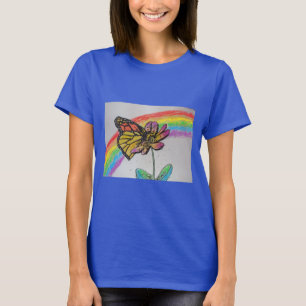 Camiseta Rainbow Monarch Butterfly Pintura Mulheres T Camis