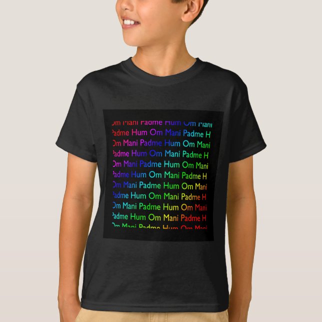 Camiseta Rainbow Om Mani Padme Hum (a preto) (Frente)