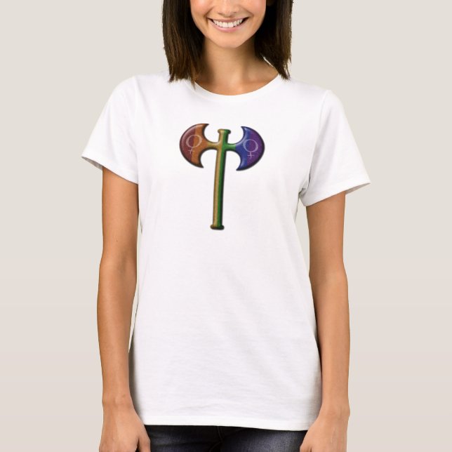 Camiseta Rainbow - Orgulho Lésbico Colorido Labrys (Frente)