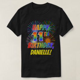 Camiseta Rainbow Parece FELIZ 11 ANIVERSÁRIO; Fireworks + N
