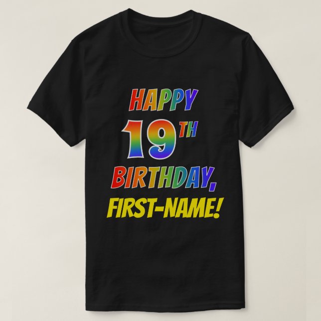 Camiseta Rainbow Parece FELIZ 19º ANIVERSÁRIO + Nome Person (Frente do Design)