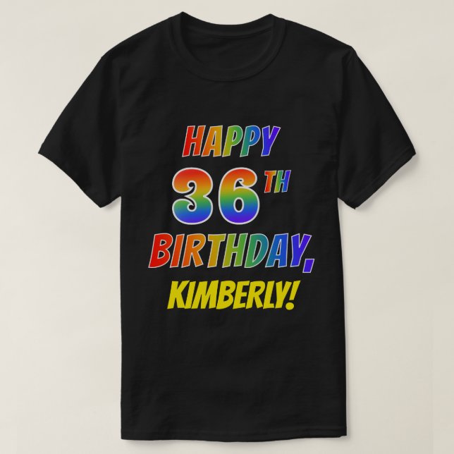 Camiseta Rainbow Parece FELIZ 36º ANIVERSÁRIO + Nome Person (Frente do Design)
